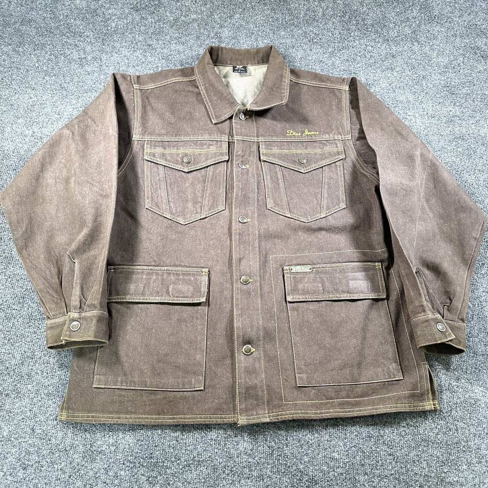 VTG DISS JEANS Jacket Men's L Brown Oversize Baggy Denim Hip Hop Streetwear 90s